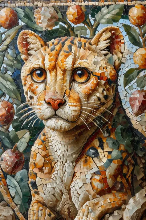 <lora:ral-ntrgmstn-sdxl:0.9>,<lora:Roman_Mosaic:0.8>,a highly detailed pastel oil painting of ral-ntrgmstn roman mosaic of cheetah,, (masterpiece, best quality, high quality, highres, ultra-detailed),