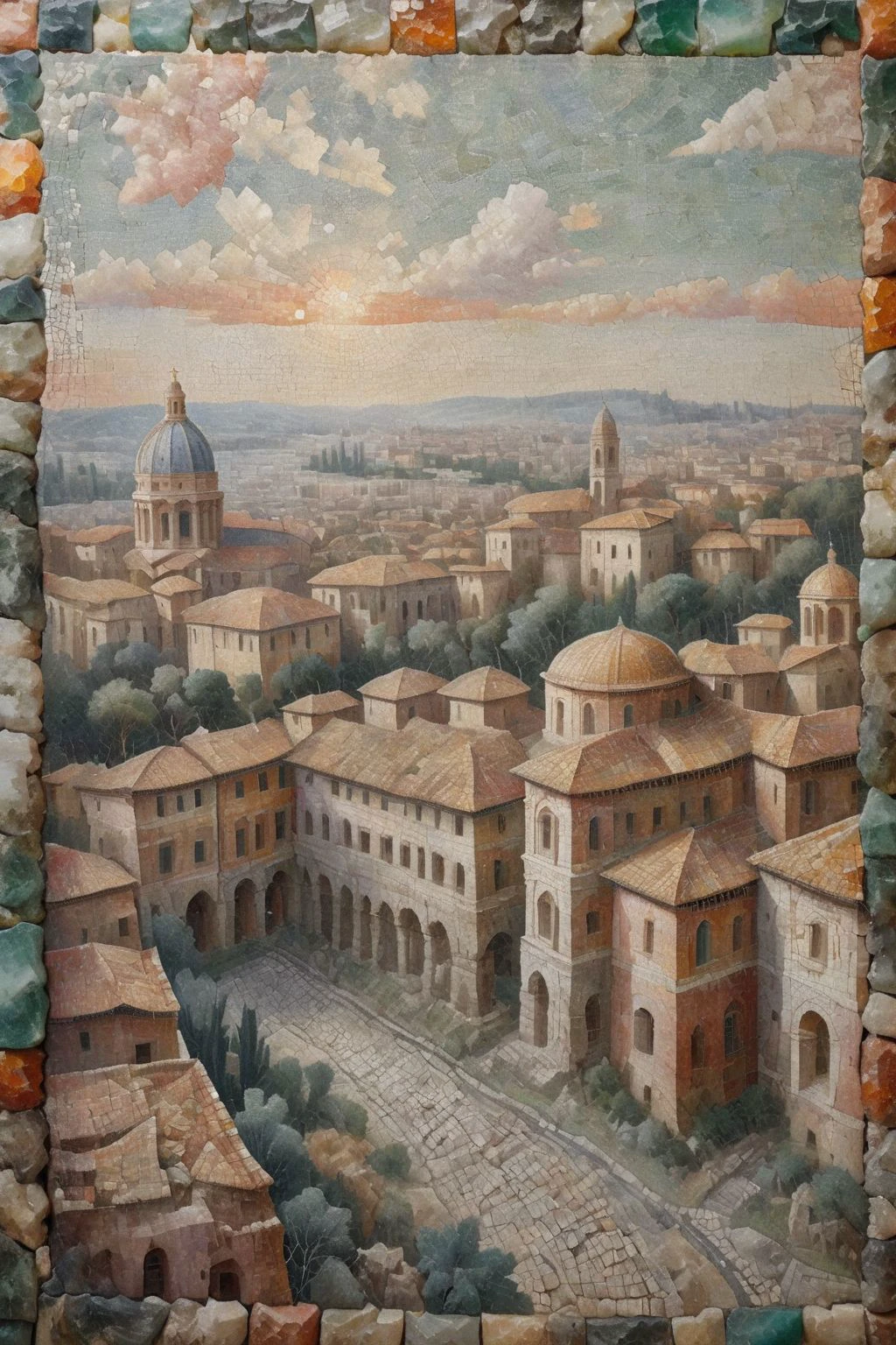 <lora:ral-ntrgmstn-sdxl:0.9>,<lora:Roman_Mosaic:0.8>,a highly detailed pastel oil painting of ral-ntrgmstn roman mosaic of cityscape,, (masterpiece, best quality, high quality, highres, ultra-detailed),