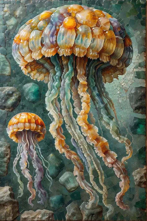 <lora:ral-ntrgmstn-sdxl:0.9>,<lora:Roman_Mosaic:0.8>,a highly detailed pastel oil painting of ral-ntrgmstn roman mosaic of jellyfish,, (masterpiece, best quality, high quality, highres, ultra-detailed),