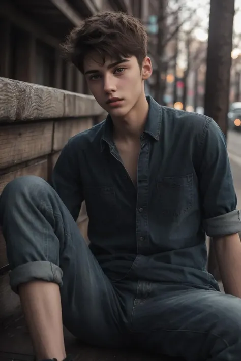 Slim 20yo 1boy dg_Justin, casual shirt, jeans, Laying down, Public speaking,   <lora:dg_Justin_v1:0.7>, masculine,