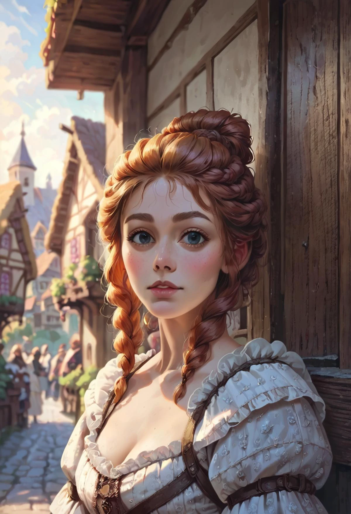 score_9, score_8_up, score_7_up, javril,
detailed hair, dress, medieval village, portrait, looking at viewer,
<lora:Jane_Avril_Pony:0.8>