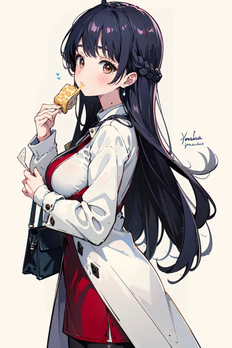 (masterpiece:1.2),best quality,PIXIV,
Anna yamada, 1girl, solo, pantyhose, long hair, food, breasts, dress, black hair, mole, jewelry, earrings, large breasts, black pantyhose, white background, blush, red dress, looking at viewer, bag, simple background, braid, signature, eating, handbag, bangs, holding, long sleeves, brown eyes, holding food, food on face, shirt, white shirt, closed mouth, artist name, mole under mouth, from side, :t, cowboy shot, coat
<lora:Anna yamada-000016:0.8>,