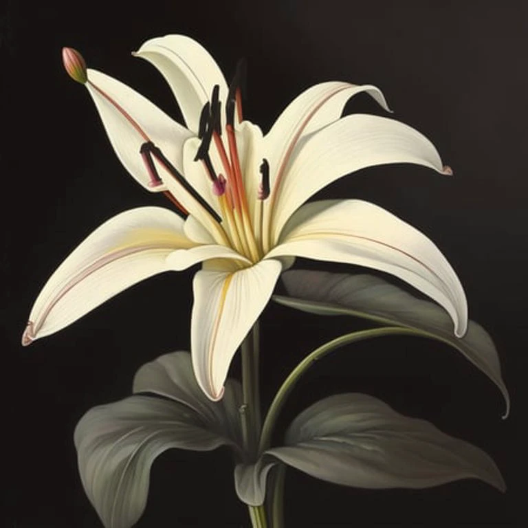 detailed Lily against a black backdrop by martin johnson heade, artstation