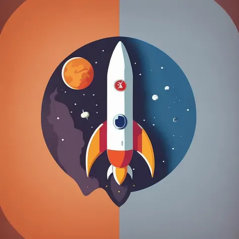 High resolution award winning Space exploration rocket logo, stylized vector art, smooth, minimal, curves, flat colors