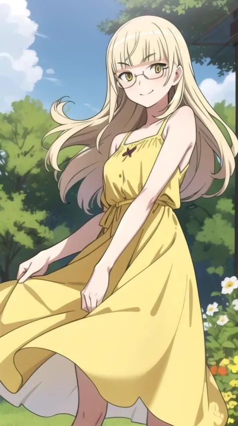 masterpiece, best quality,
perrine h. clostermann, 1girl, light smile,
sundress, yellow dress,
outdoors,
<lora:strike-witches-501st-perrine-h-clostermann:0.8>