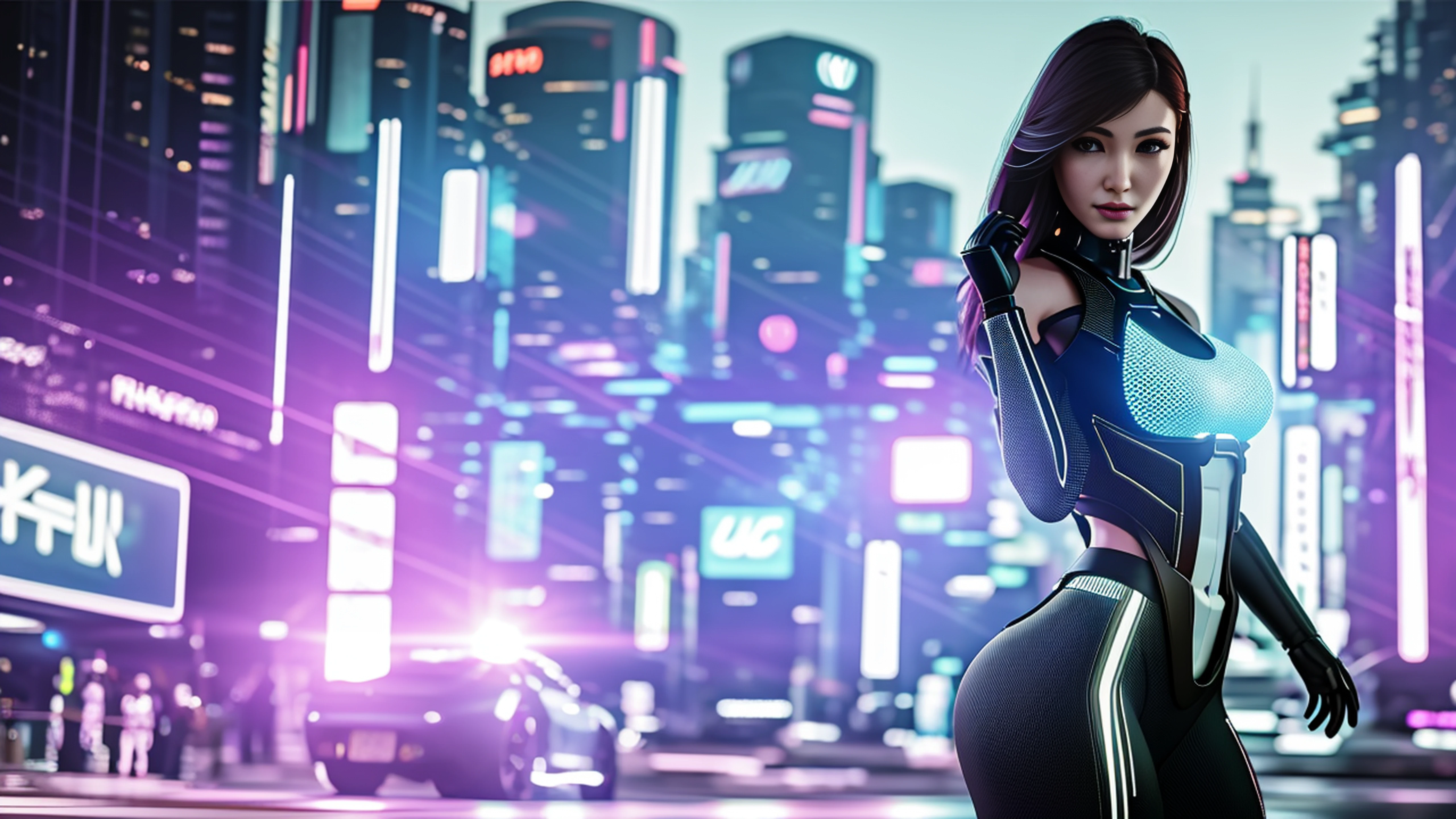 A 3d render of epic portrait shot of epic portrait shot of (beautiful pale turkish tokio woman wearing) , specular lighting, hdr, masterpiece, 8K, cyberpunk, SynthwavePunk, silver, fine - art photography, highly detailed, 8K, amazing, hdr, global illumination, film, cinematic backlight, bokeh, 3d, tokyo city scene, photo realistic, perspective:1.1