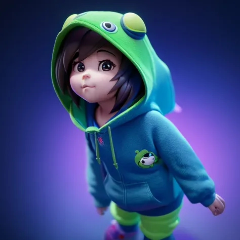 3d cartoon of a cute tiny girl wearing a turtle hoodie, cute chibi girl, disney style, cartoon, pbr, global illumination, subsurface scattering, unreal engine 5, nanite, ue5, ray traced, ray traced, highres textures, specular light