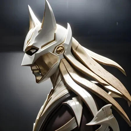 ! 3d render, sideview, intricate organic sliced elegant batman head made of ivory and oak, anatomically correct, cinematography, concept art, epic detailed figurine, global illumination, subsurface scattering, light scattering, hdr, 8k, unreal engine 5, octane render, trending on artstation