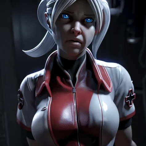 3d render, girl, nurse's outfit, evil, her body language communicating her desire, (detailed eyes, detailed pupils, detailed iris, symmetric highly detailed eyes:1,1), highly detailed, 8K, stunning, hdr, (subsurface scattering:1.22), global illumination, film still, Film-like, bokeh, 3d