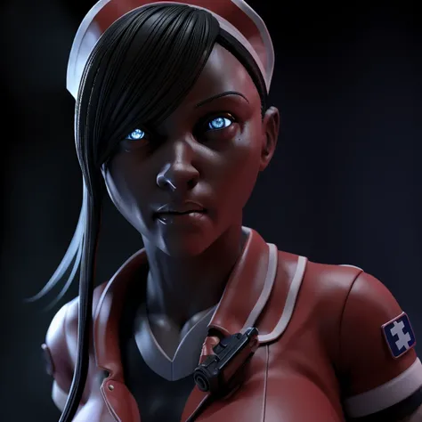 3d render, girl, nurse's outfit, evil, her body language communicating her desire, (detailed eyes, detailed pupils, (detailed iris:1.1), symmetric highly detailed eyes:1,1), highly detailed, 8K, stunning, hdr, subsurface scattering, global illumination, film still, Film-like, bokeh, 3d