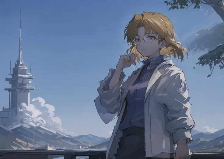 ((masterpiece,best quality)), street, beautiful, detailed face, best artist, 4k wallpaper, best quality,1girl evangelion ritsuko akagi, short hair, blonde hair, glasses, <lora:ritsukoAkagi_v10:0.7> sky, <lora:conceptBetterSky_sky:0.7>, white clouds, beautiful scenery, scenic outlook, intricate details, fine details, sharp