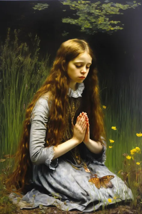 (((Pre-Raphaelite painting of lap baby crying and screaming, bosque de pinheiros, Estilo celta, abeto, Aveto-Prateado, pinheiros, Scotch pine, roupa branca, tons outonais, por do sol, Celtic symbol)))