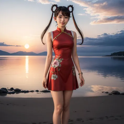 <lora:YohkoMano001:0.5>,<lora:add_detail:0.5>,<lora:noline:0.3>,<lora:boldline:-0.3>,smile,
YohkoMano,1girl,solo,
hair rings,long twin tails,
aqua eyes,
china dress,sleeveless,
full body,standing,
sunset,