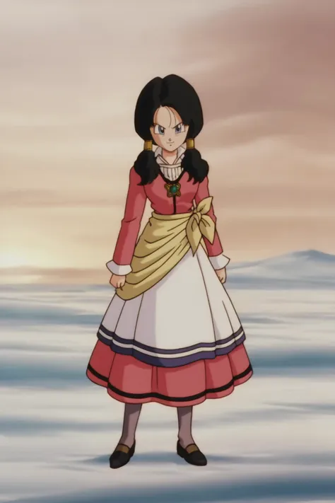 source_anime, score_9, score_8_up, score_7_up, anime screencap,
videl, movie accurate, 1girl, solo, twintails, hair tubes, black hair, looking at viewer, smile, blue eyes, white skirt, snow, long sleeves, v-shaped eyes, mountainous horizon, pink dress, standing, white shirt, collar up, yellow sash, full body, purple legwear, pantyhose, shoes, black footwear, arms at sides, clenched hands, v-shaped eyebrows, amulet, necklace
<lora:videlSatan_pony_v1:0.8>