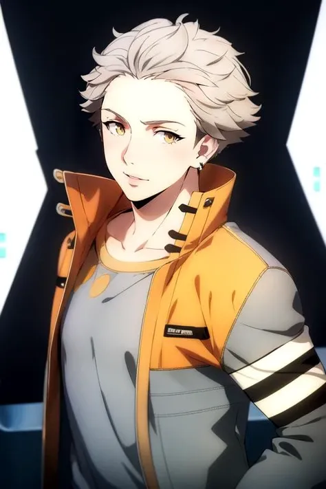 (best quality:1.1), (masterpiece:1.4), , looking at viewer, upper body, depth of field, , (realistic:1.4), 1boy, solo, male focus, <lora:tokio_synduality_noir:0.96>, tokio_synduality_noir, grey hair, yellow eyes, , toga costume, science fiction xenopunk,