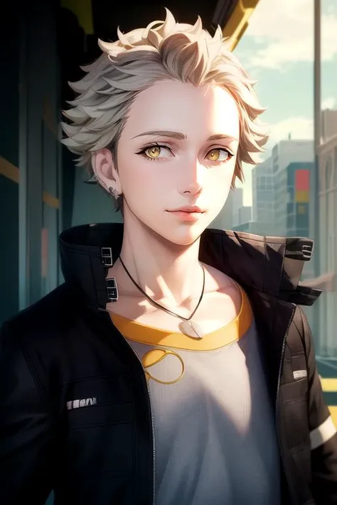 (best quality:1.1), (masterpiece:1.4), illustration, , upper body, , , (semi-realistic:1.4), 1boy, solo, male focus, <lora:tokio_synduality_noir:1>, tokio_synduality_noir, grey hair, yellow eyes, , french costume, science fiction hardboiled, HDR