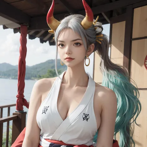 best quality,HDR,UHD,8K,Vivid Colors,solo,front view,photo_(medium),(looking at viewer:1.2),(1girl:1.3),
<lora:add_detail:0.8>,cowboy shot,outdoors,blue sky,standing,hands on hips,<lora:Yamato:0.75>,Yamato,red dress,horns,kimono,