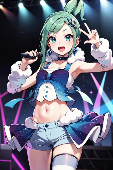 (Perfect body),Best Quality,16 K,(((((Lori)))))、(((NSFW)))、(((((blush))))),embarrassed from、(Sweat),(((small tits))),white knee-socks)),((cheerleaders))、(((Light blue striped bikini)))、(((camisa branca aberta)))、(Yellow Mini Skirt)、(((((Panchira)))))、(((((flat chest)))))、Arms behind your head、Armpits、grey_hair, long_hair, side_ponytail, ribbon, brown_eyes, (((((short in stature)))))、in poolside