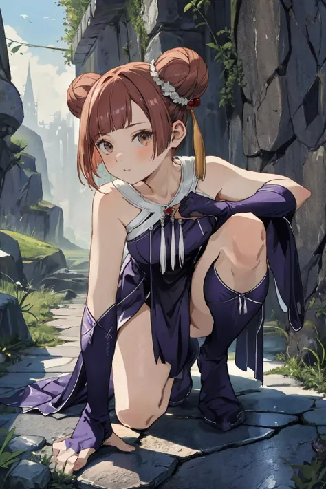 android, beautiful robot. android with blue eyes. Her brown short pigtails are very short and tied with two big red clothespins, joint seam, black eyes, full body figure, Height: 160cm, She wears only micro mini pantie, show pantie, Uplifting, 21th century japan animation, she wares nothing. She is inserted penis by invisible man. she smiles purely. She is barefoot.
