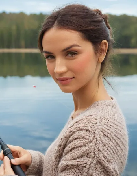 closeup portrait picture of amhx woman, (wearing a Knitted Sweater:1.2),(Fishing:1.2),(by a Lake, calm water, fishing rod:1.2) , eye makeup, smoky eyeshadow
<lora:AnaDeArmasXLDogustart@1.24:1.35> <lora:sdxl_offset_example_v10:0.4>