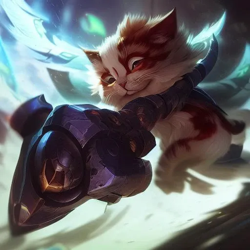 (Award Winning Digital Digital Artwork:1.3), (Masterpiece, Ultra-Detailed, Hyperrealistic:1.3), (cat humanoid),(monster, full body),portrait, solo focus, intricate, weapon, art by lol_splash_base