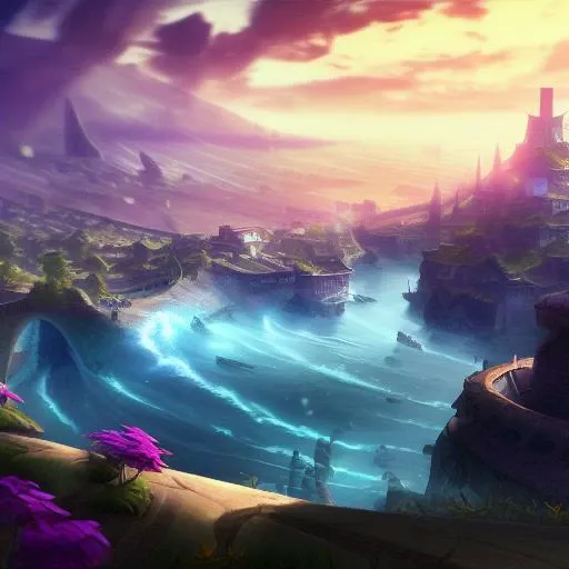 nature, landscape, trees, house, river, art by lol_splash_base