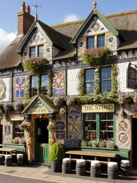 A ais-mosaic British country pub <lora:Mosaic_Texture_SDXL:1>