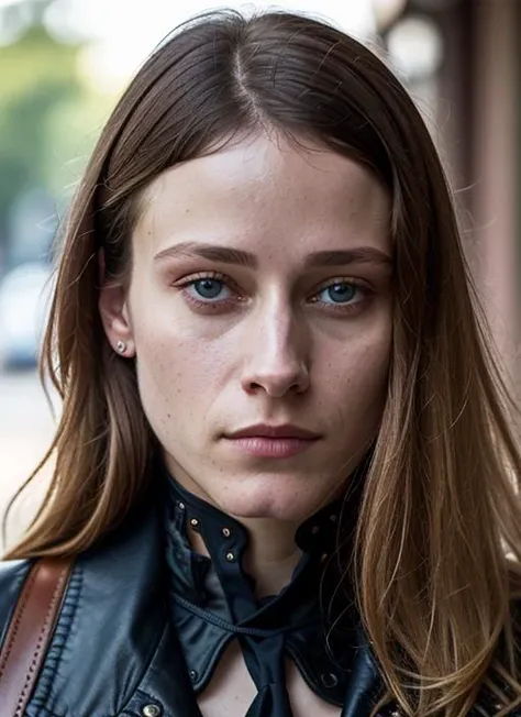 A stunning intricate color close up portrait of (sks woman:1) , wearing Sheer blouse and leather leggings, epic character composition, sharp focus, natural lighting, subsurface scattering, f2, 35mm, film grain, , by Henri Cartier-Bresson, <lora:lora-small-olivia-taylor-dudley-v1:1>