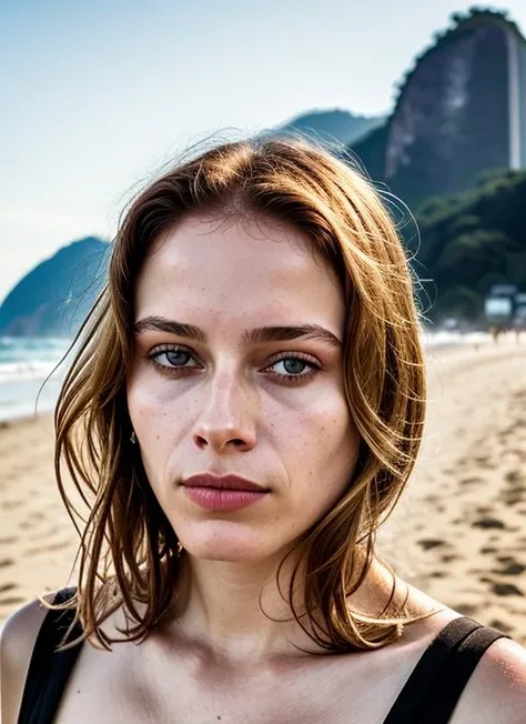 portrait of sks woman in Rio de Janeiro, on Copacabana Beach, by Flora Borsi, style by Flora Borsi, bold, bright colours, ((Flora Borsi)), by Andreas Gursky, <lora:lora-small-olivia-taylor-dudley-v1:1>
