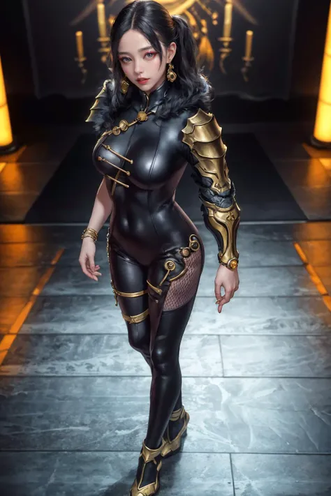 highres,absurdres,masterpiece,best quality,original,extremely detailed CG,extremely detailed wallpaper,perfect lighting,standing on the stage,lips,jitome,makeup,blurry background,from above,looking at viewer,
<lora:bayonetta:0.8>,bayonetta,glasses,bodysuit,