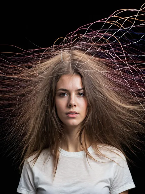 Floofy portrait of a person with hair that flows and moves like a cloud of static electricity ( static electricity hair), constantly changing shape and color. <lora:Floofy_Static_Electricity:1>, <lora:EnvyBetterHiresFixXL01:0:hr=1>