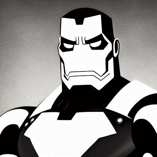 black and white (ocds:1.1) portrait style of iron man, fleischer studios, high detailed, 4k <lora:1930Model:1>