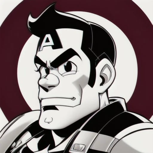 black and white (ocds:1.2) portrait style of captain america, fleischer studios, high detailed, 4k <lora:1930Model:1>