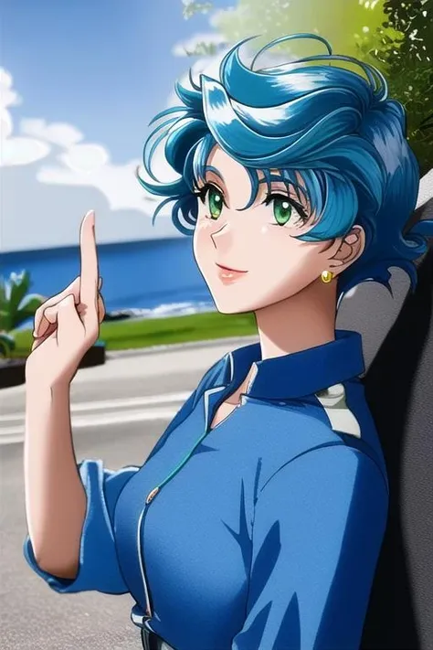 (highres,best quality),1girl,solo,Aya,Green_hair,smile,outdoors,<lora:Aya_kobayashi_v1:1>