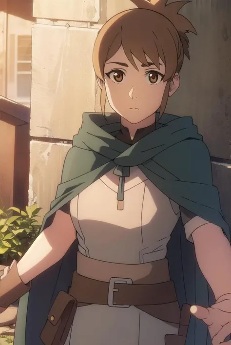 dotamarci, <lyco:marci-LYCORIStest:1>,
marci, bangs, brown hair, (brown eyes:1.5), ponytail, short ponytail,
BREAK belt, cape, armor, cloak, pouch, brown belt, belt pouch,
BREAK looking at viewer,
BREAK outdoors,
BREAK <lora:GoodHands-vanilla:1>, (masterpiece:1.2), best quality, high resolution, unity 8k wallpaper, (illustration:0.8), (beautiful detailed eyes:1.6), extremely detailed face, perfect lighting, extremely detailed CG, (perfect hands, perfect anatomy),
