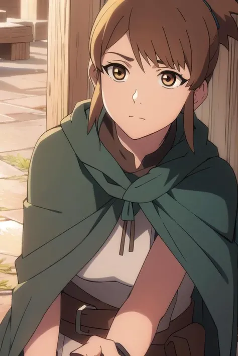 dotamarci, <lyco:marci-LYCORIStest:1>,
marci, bangs, brown hair, (brown eyes:1.5), ponytail, short ponytail,
BREAK belt, cape, armor, cloak, pouch, brown belt, belt pouch,
BREAK looking at viewer,
BREAK outdoors,
BREAK <lora:GoodHands-vanilla:1>, (masterpiece:1.2), best quality, high resolution, unity 8k wallpaper, (illustration:0.8), (beautiful detailed eyes:1.6), extremely detailed face, perfect lighting, extremely detailed CG, (perfect hands, perfect anatomy),