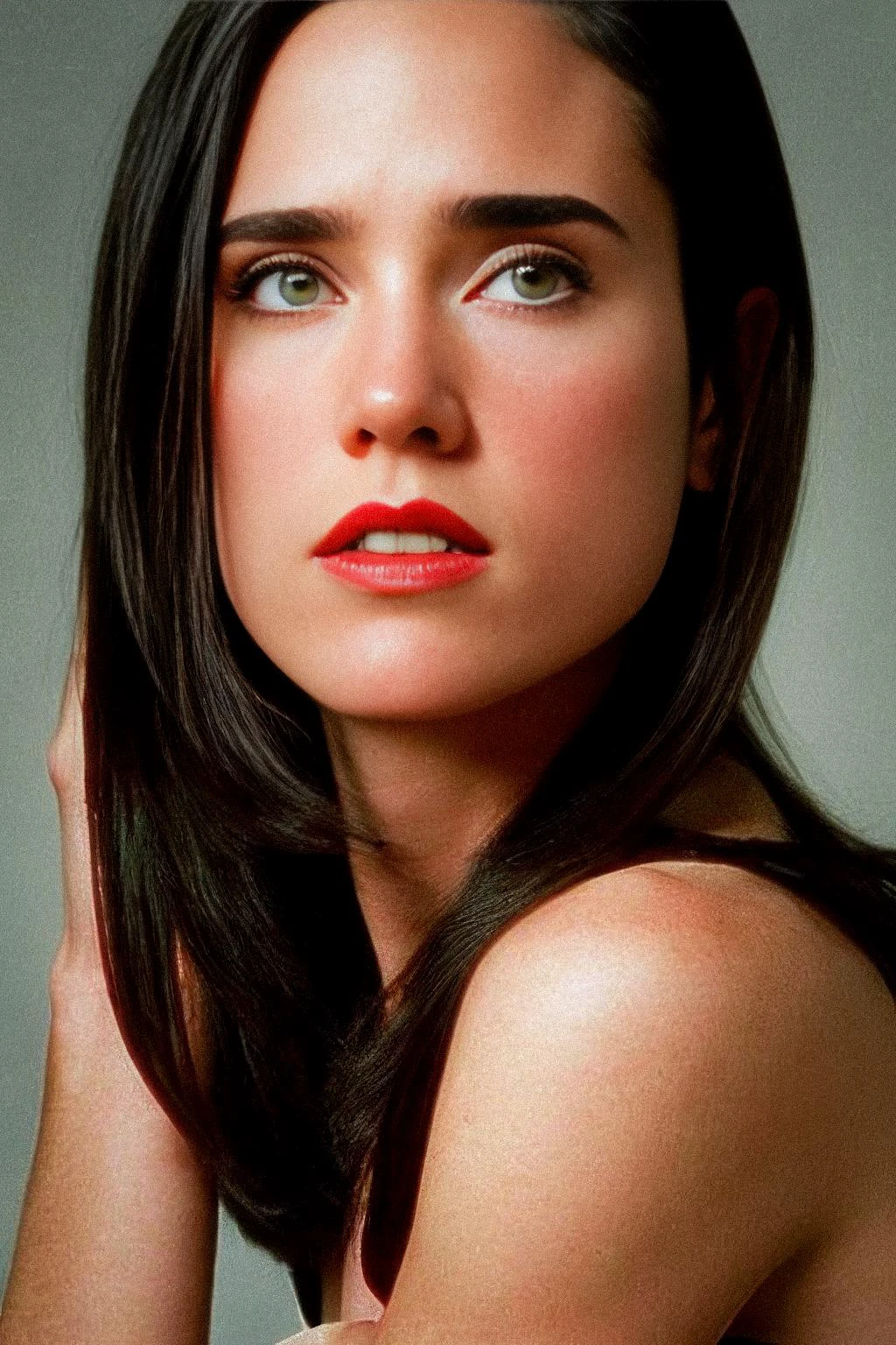 photo of jenniferconnelly looking at viewer, professional photograph, Zeiss 50mm F8, award-winning photo, unity 8k wallpaper, ultra detailed, beautiful, aesthetic, perfect lighting