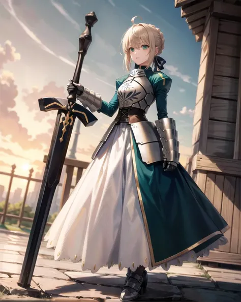 (masterpiece:1.2),best quality,highest quality,intricate,original,highres,absurdres,8k,ultra-detailed,(detailed eyes:1.2),official art,illustration, ,(large depth of field:1.5),(political landscape:0.9),(ariake:0.8),(celestial gardens, celestial flora, divine harmony, realm of celestial beings:0.8),
,(1girl:1.2), (full body:1.3), ,slender, cone hair bun,, (Trumpet creeper:0.8),
sunlight, .outdoors,
<lora:add_detail:0.3> , <lora:artoria_pendragon_v2:1.0>,ccsaber, blonde hair, green eyes, ahoge, white shirt, blue skirt, black pantyhose