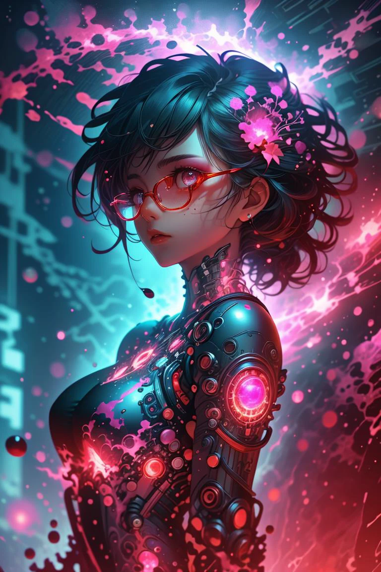 (Low Rated Professional 3D rendering:1.3) of (Simple illustration:1.3) a photo of a woman, freckles, detailed eyes, pink eyes, (rimless eyewear:1.3), sweater, cozy, large breasts, blush, makeup, butterfly, flowers, <lora:edgRageAura:1> red, aura, edgrageaura, glowing,CGSociety,ArtStation,(Offset print:1.3),robot,((cyborg)),machine,futuristic,concept Art by senior character Artist,featured on zbrush central,trending on polycount,trending on ArtStation,CGSociety,hard surface modeling, <lora:LCM_LoRA_Weights_SD15:1>
