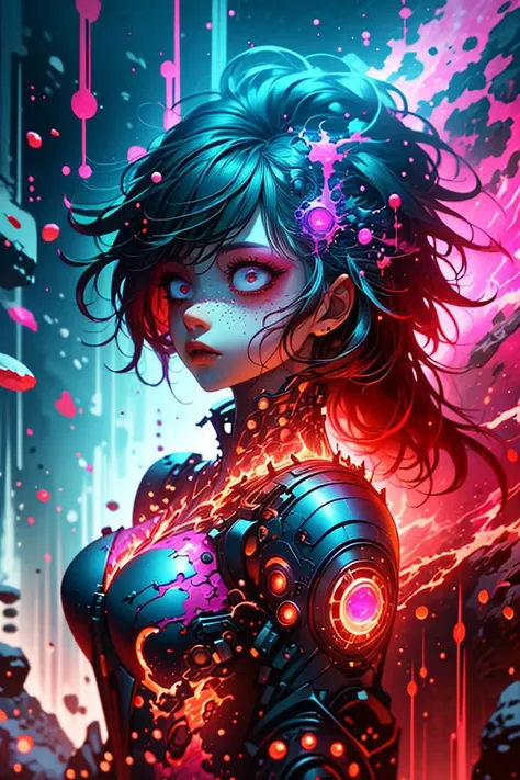 (Magical Painting:1.3) of (Realistic:1.3) a photo of a woman, freckles, detailed eyes, pink eyes, large breasts, blush, makeup, lightning, <lora:edgRageAura:0.85> red, aura, edgrageaura, glowing <lora:Constricted Pupils5:0.9> constricted pupils, small pupils <lora:constricted_pupils_v0.2a:0.9> constricted pupils <lora:ral-lava:0.2> ral-lava,(Velvia:1.3),robot,((cyborg)),machine,futuristic,concept Art by senior character Artist,featured on zbrush central,trending on polycount,trending on ArtStation,CGSociety,hard surface modeling, <lora:LCM_LoRA_Weights_SD15:1>