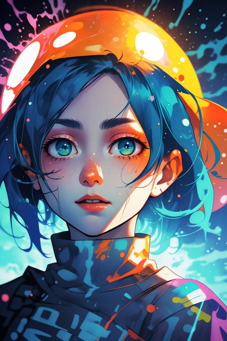 (Eliminated Painting:1.3) of (Cel shaded:1.3) a photo of a woman, <lora:zaadyotsugi-v1:0.8> yotsugi_ononoki, ononokihat, yotsugiononoki,(Electric Colors:1.3),(close portrait:1.3),(Feminine:1.4),(beautiful:1.4),(attractive:1.3),handsome,calendar pose,perfectly detailed eyes,studio lighting,thematic background, <lora:LCM_LoRA_Weights_SD15:1>