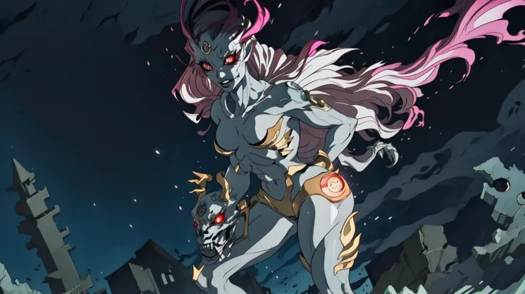 Masterpiece highrez detailed artwork of crazed evil manic bloodthirsty Spider-Girl 2099 wearing a black spandex costume standing over a ruined city at night, firey ruby blood red glowing neon bodypaint, rim light, dramatic lighting, crimson emissive lines, day of the dead, dia de los muertos, futuristic, feral carnage symbiote, scizor, vampire, elesh norn, tokyo ghoul kagune, crab claws, scorpion tail, nude, convenient_censorship, flayed, exposed flesh, visible bones, ribcage, darkin, embers within, burning heart, molten core, aatrox, rhaast, xolaani, lava pouring out, from below, looking at viewer, giantess, massive, towering over city <lora:GGAS_Pucci:.7>