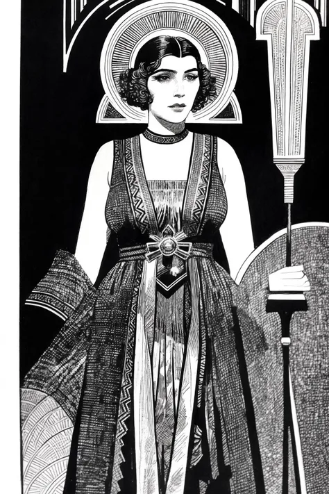 a woman art illustration <lora:Sergio_Toppi_ArtStyle:0.8> art deco designer, drawing