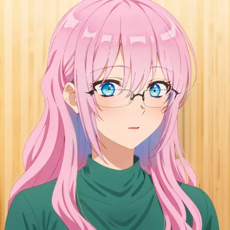 masterpiece,highres,high quality,extremely detailed,solo,
<lora:MicchonShikimori001:0.7>,
MicchonShikimori,1girl,
long hair,wavy hair,glasses,bespectacled,rimless eyewear,
aqua shirt,
green jersey,