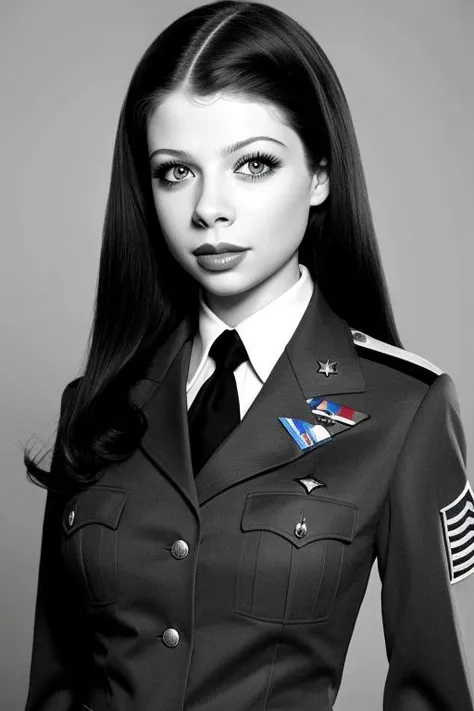 jennort a woman<lora:jennort3:1>, us army portrait, usa flag, sexy, detailed, high quality, sharp, light brown eyes, small iris