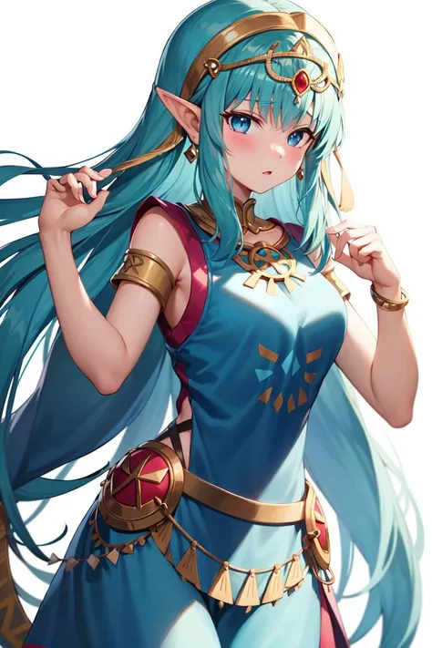 masterpiece, best_quality, 1girl, solo, princess zelda, nintendo, the legend of zelda, (albw:1.4), dress, circlet, (tabard:1.4), pink tabard, blue eyes