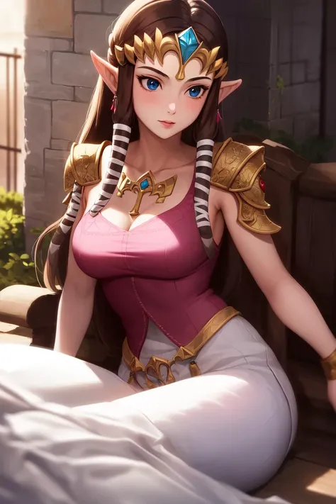 masterpiece, best_quality, 1girl, solo, princess zelda, twpr, nintendo, the legend of zelda, castle