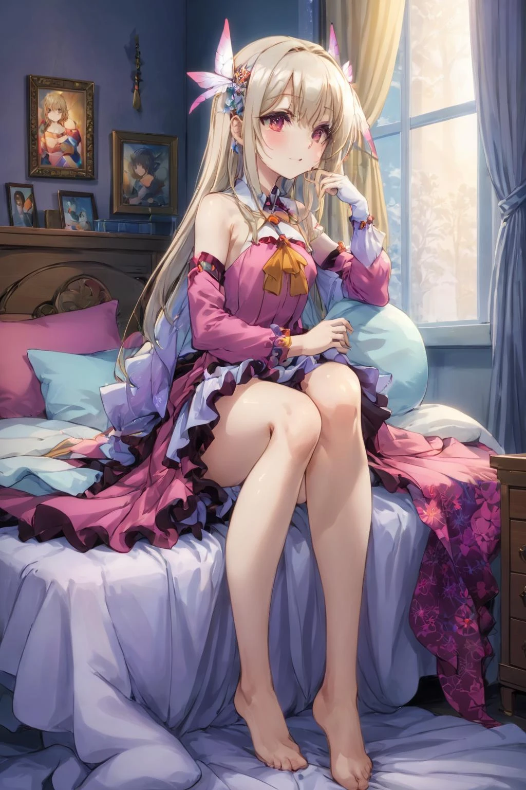 anime,(masterpiece, top quality, best quality, official art, beautiful and aesthetic:1.2), (1girl), full body,extreme detailed,(fractal art:1.3),colorful,highest detailed, A GIRL sit on bed, <lora:PrismaIllya_illyasviel von einzbern_v2:0.7>