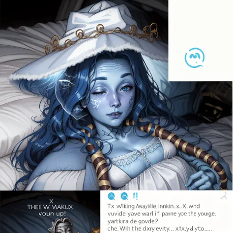 best quality,1girl,(IncrsLimmyWakingUpMeme:1.1), IncrsRanni,wavy hair, cracked skin, colored skin, blue skin, extra faces, extra arms, doll, joints, doll joints, white dress, hat, cloak, <lora:RanniV4LoRA:0.85> <lora:LimmyWakingUpMeme:1>