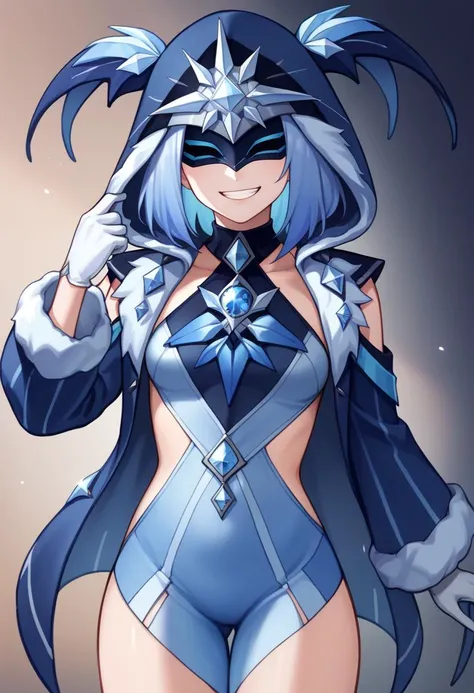 score_9, score_8_up, score_7_up, source_anime BREAK 1girl, solo, <lora:cryocicin-gi-richy-v1_pdxl:1> cryocicin, blue hair, eye mask, hood, hooded cloak, fur trim, nude, completely nude, navel, stomach, midriff, tummy, hand on own stomach, bare arms, pussy, <lora:ett-artist-richy-v1_pdxl:0.8>
